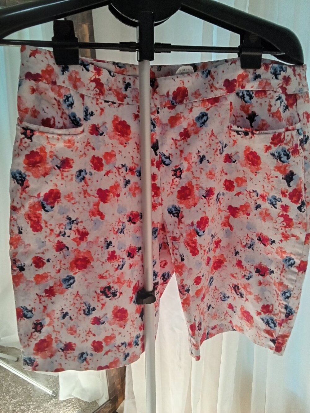Time and Tru colorful abstract splotches on white background midi shorts Large